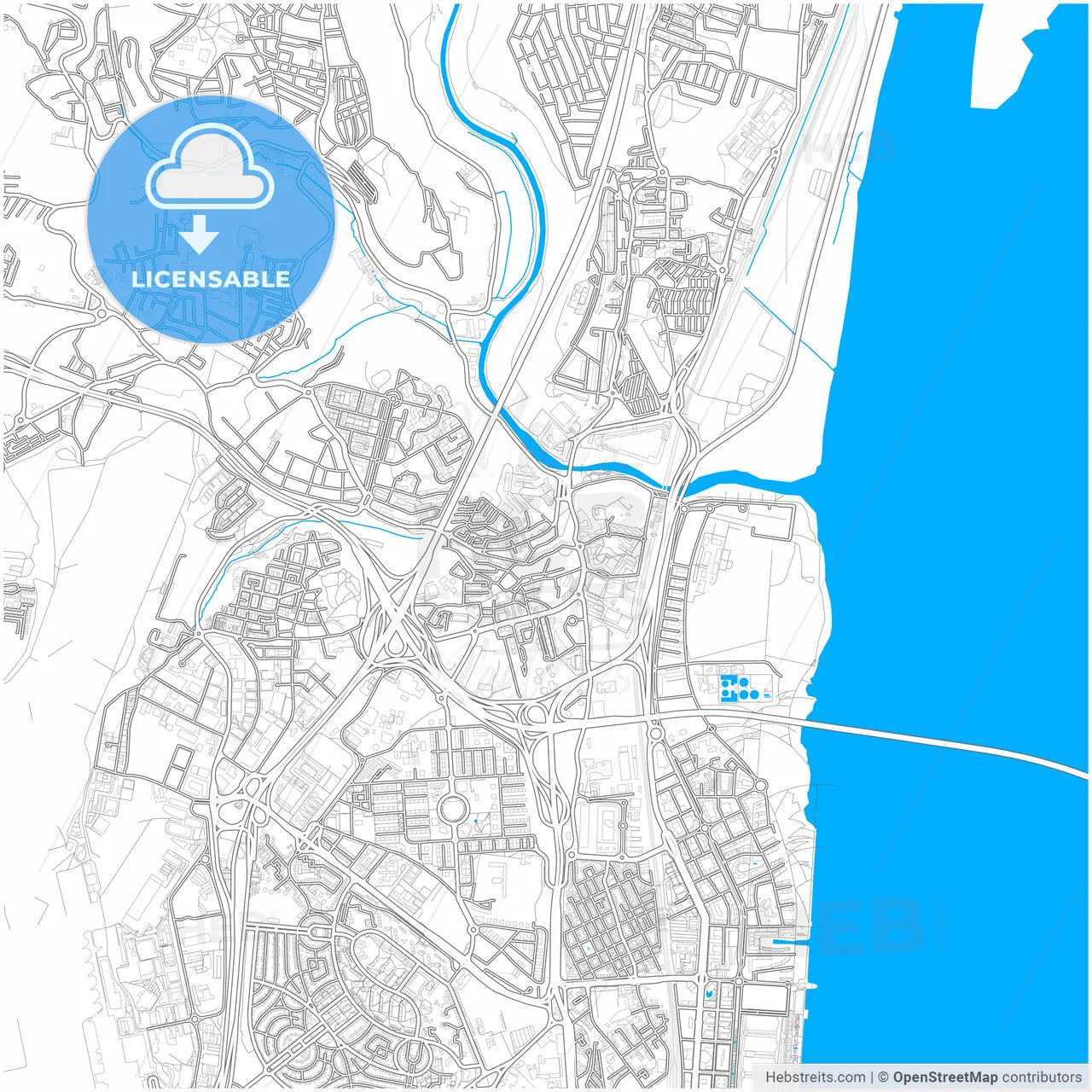 Sacavém, Lisbon, Portugal, city map with high resolution roads.