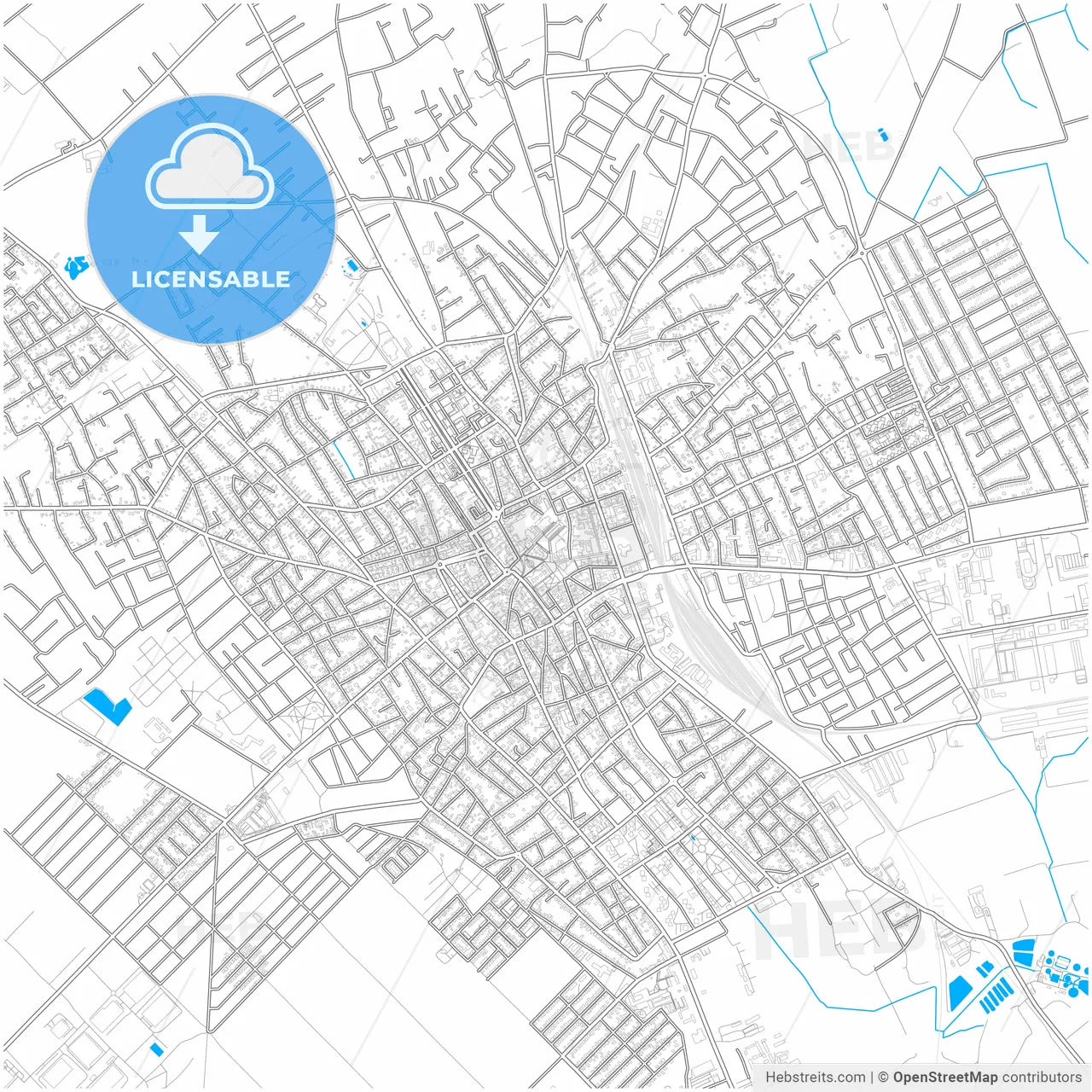 Subotica, North Bačka, Serbia, city map with high resolution roads.