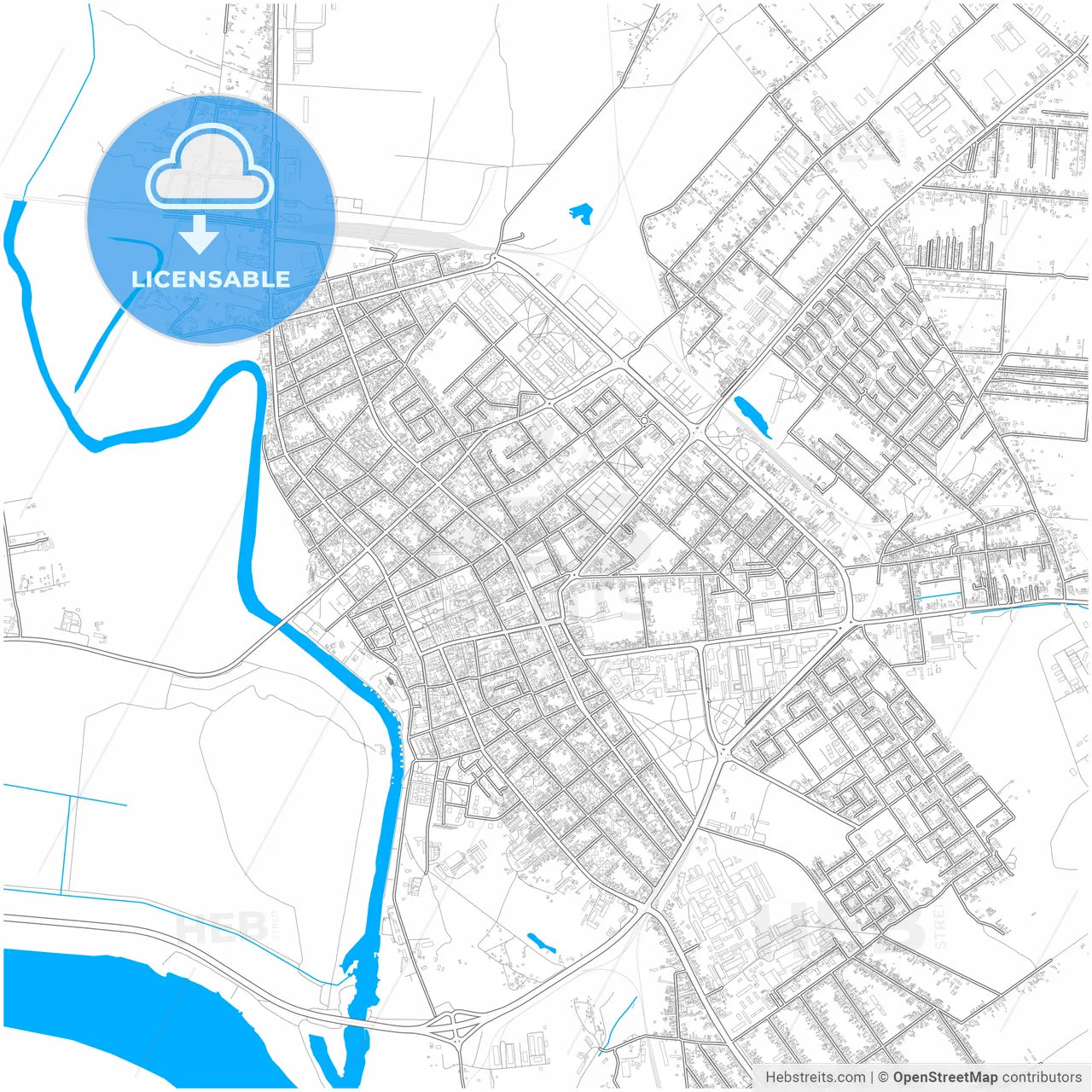 Pančevo, South Banat, Serbia, city map with high resolution roads.