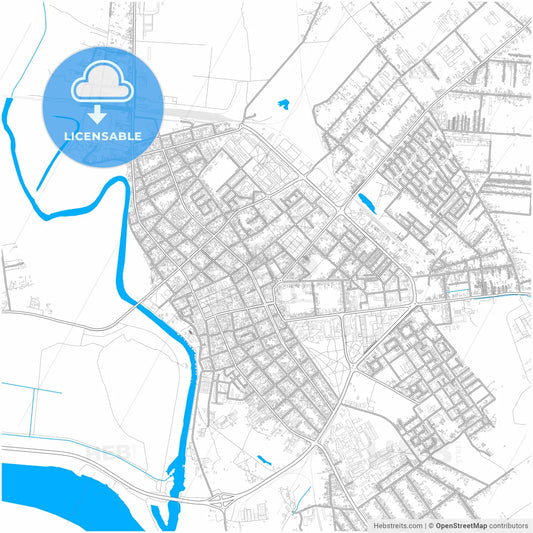 Pančevo, South Banat, Serbia, city map with high resolution roads.