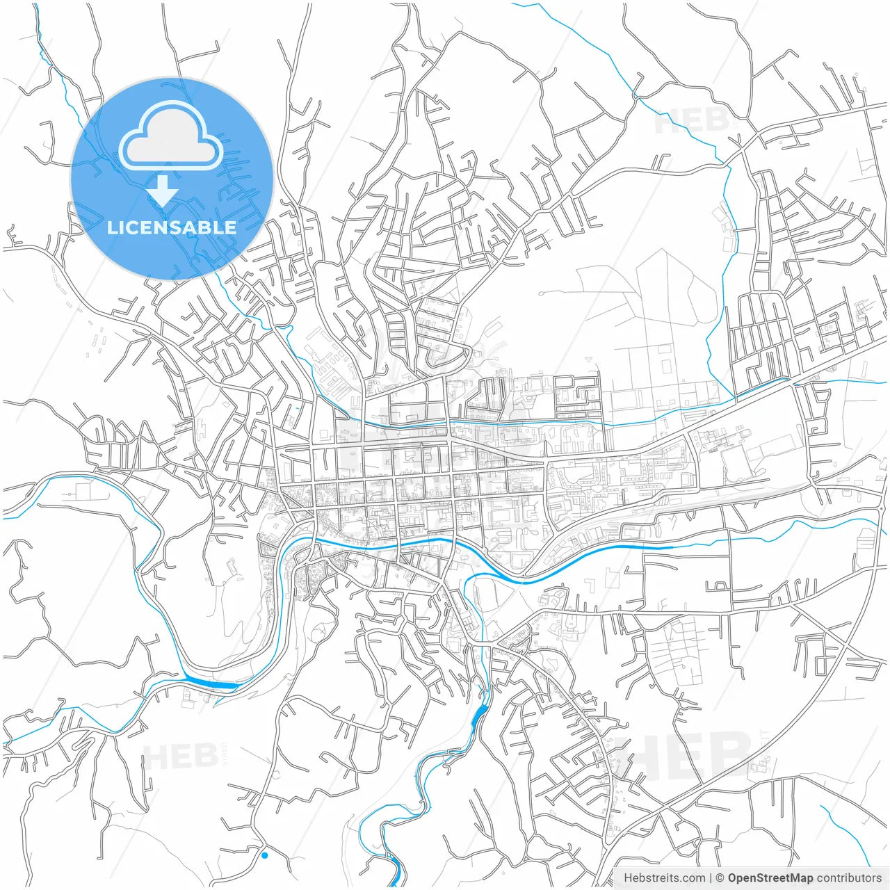 Valjevo, Kolubara, Serbia, city map with high resolution roads.
