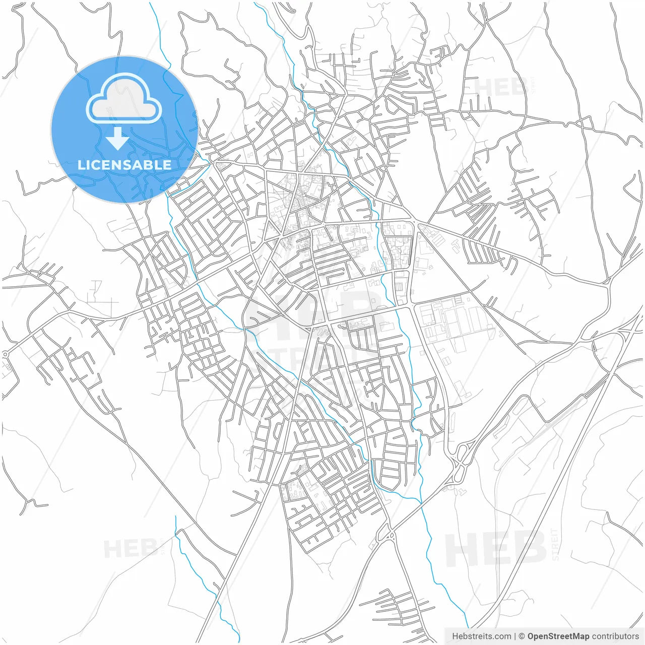Vranje, Pčinja, Serbia, city map with high resolution roads.
