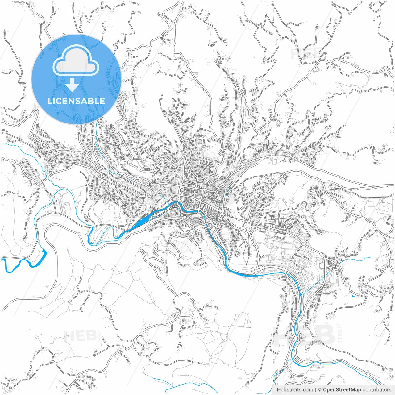 Užice, Zlatibor, Serbia, city map with high resolution roads.