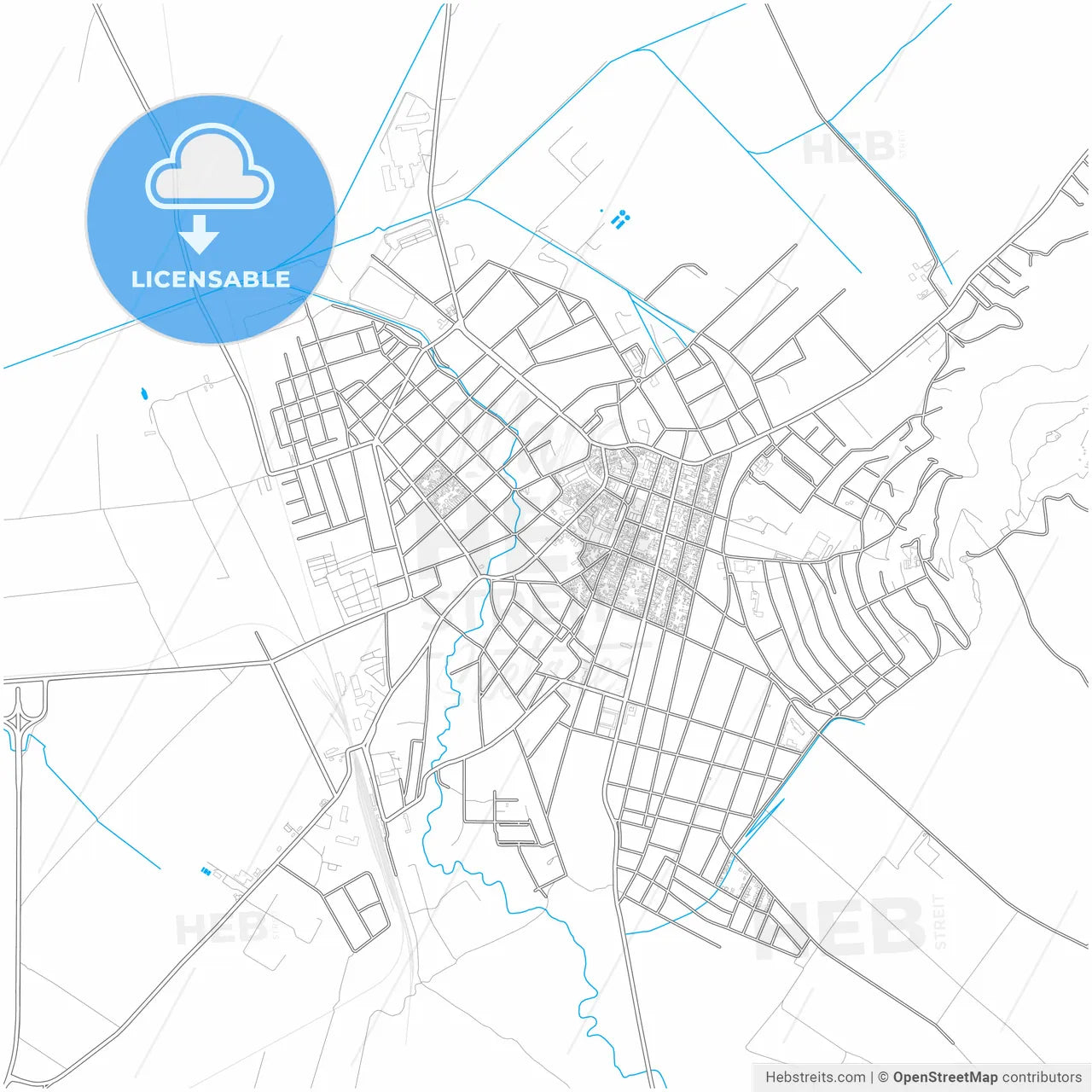 Vršac, South Banat, Serbia, city map with high resolution roads.