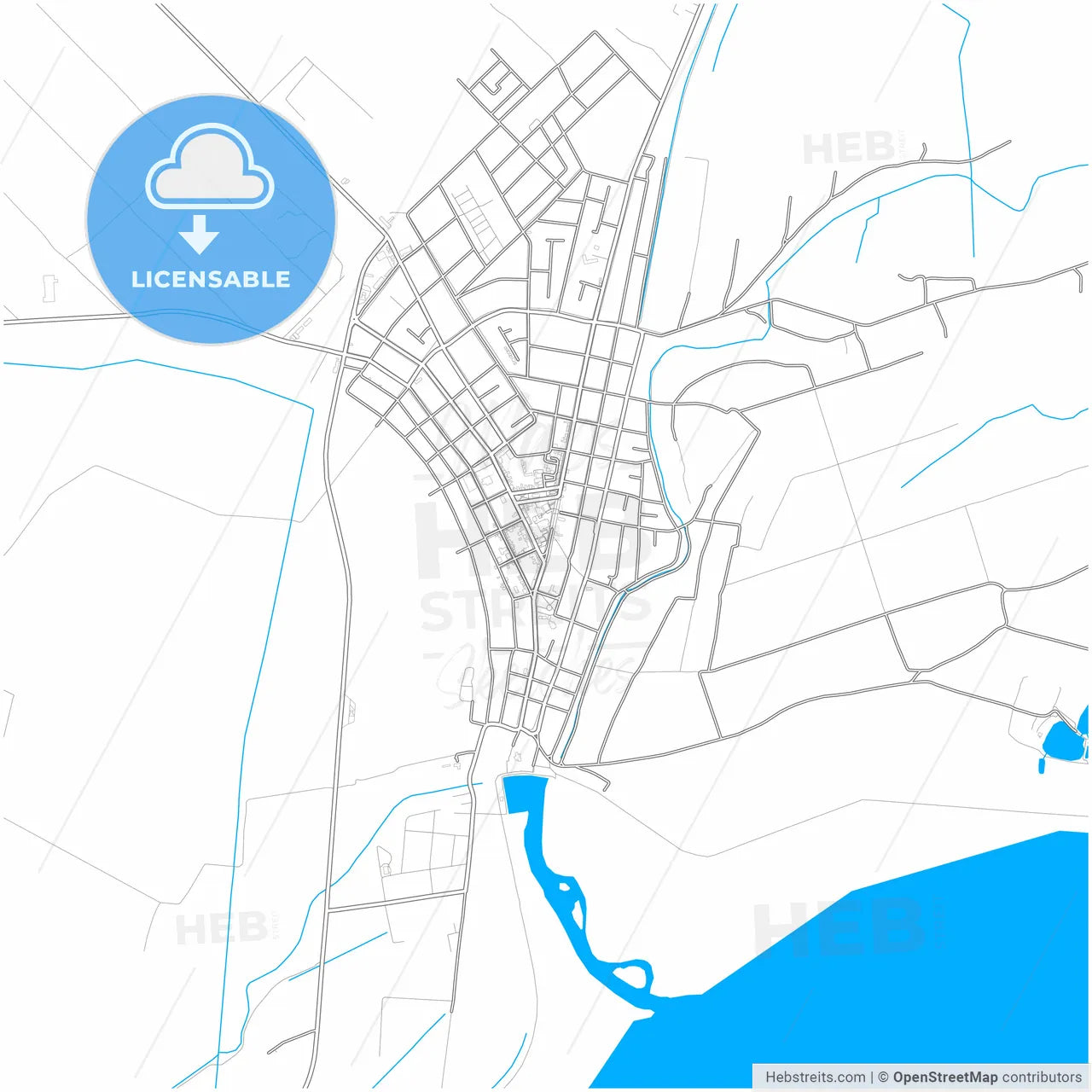 Kovin, South Banat, Serbia, city map with high resolution roads.