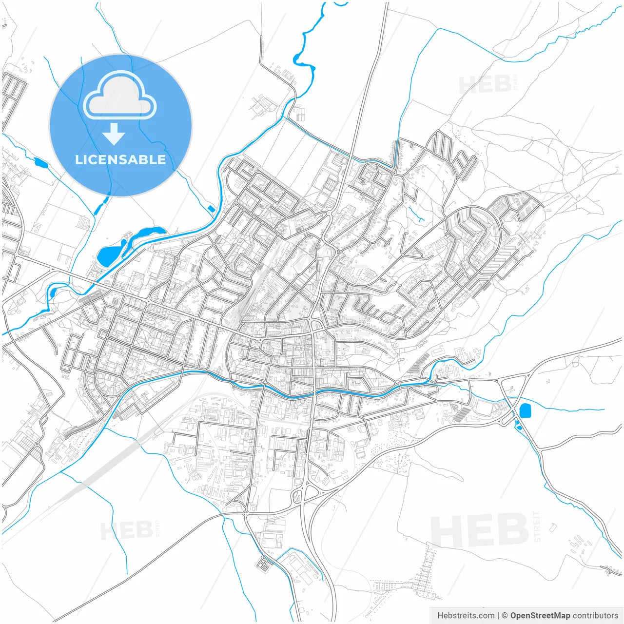 Prievidza, Trenčín Region, Slovakia, city map with high resolution roads.