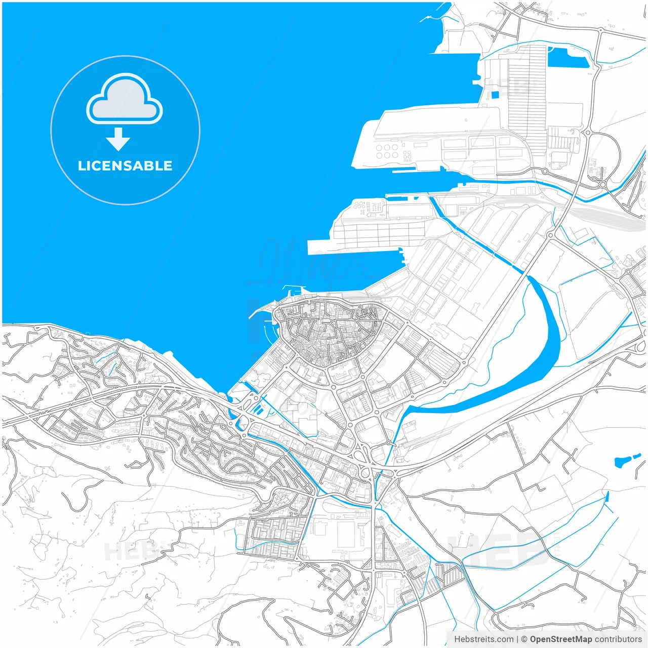 Koper, Slovenia, city map with high resolution roads.