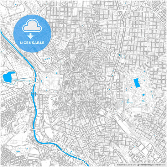 Madrid, Spain, city map with high resolution roads.
