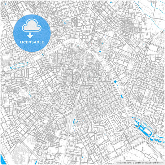 Valencia, Spain, city map with high resolution roads.