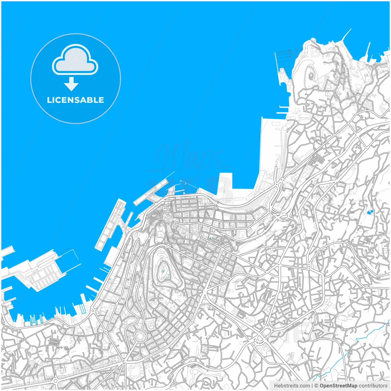 Vigo, Pontevedra, Spain, city map with high resolution roads.