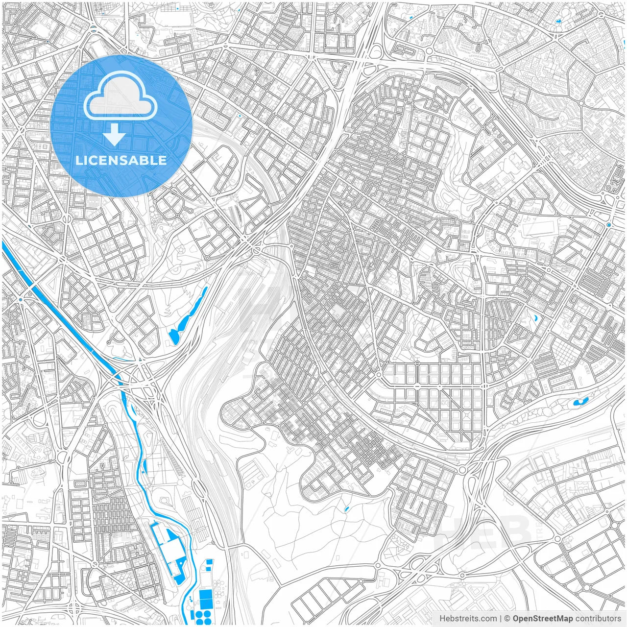 Puente de Vallecas, Madrid, Spain, city map with high resolution roads.