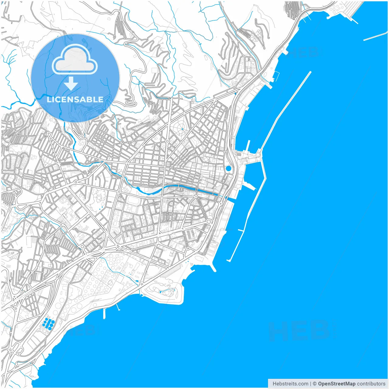 Santa Cruz de Tenerife, Spain, city map with high resolution roads.