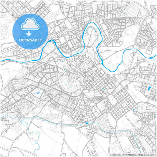 Pamplona, Navarre, Spain, city map with high resolution roads.