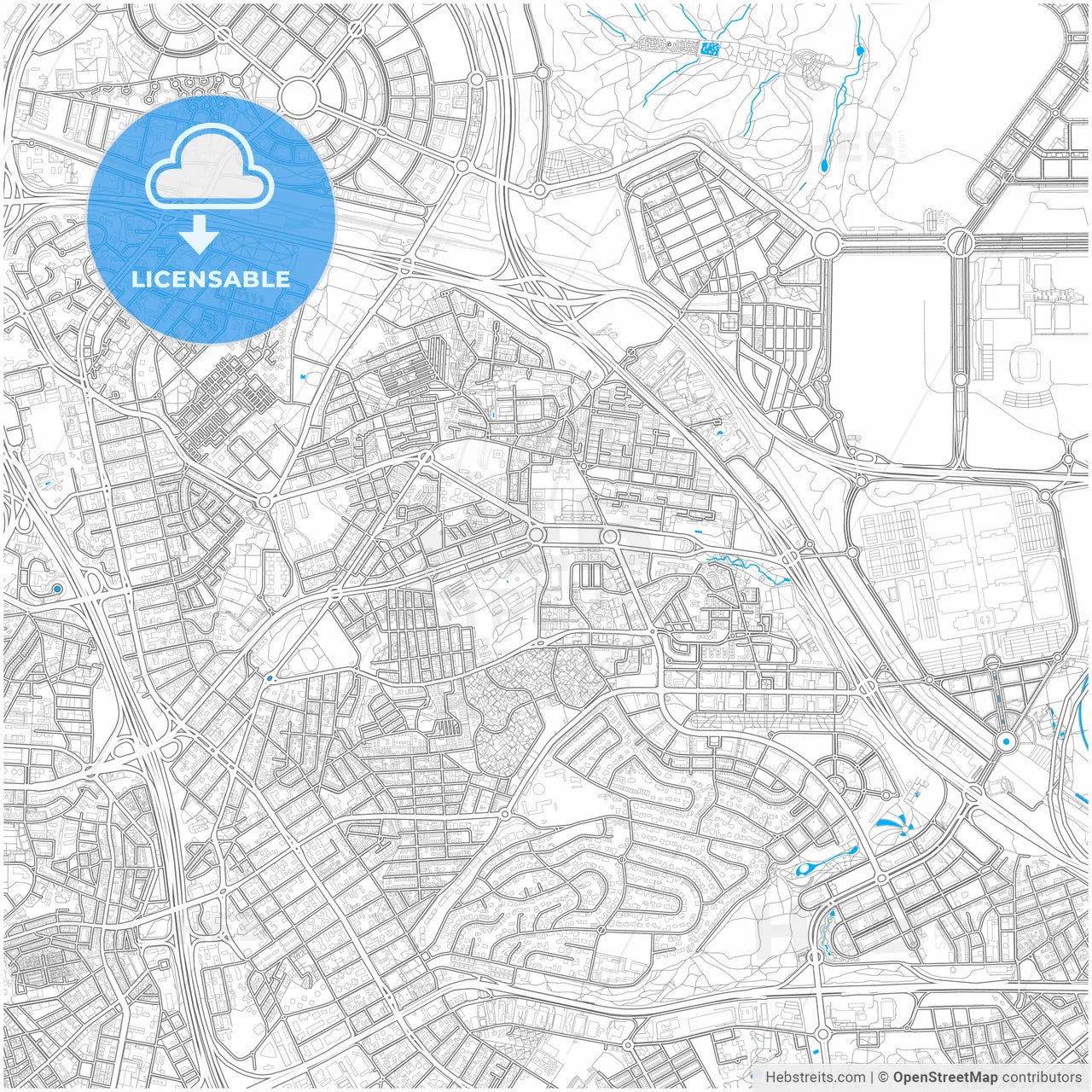 Hortaleza, Madrid, Spain, city map with high resolution roads.