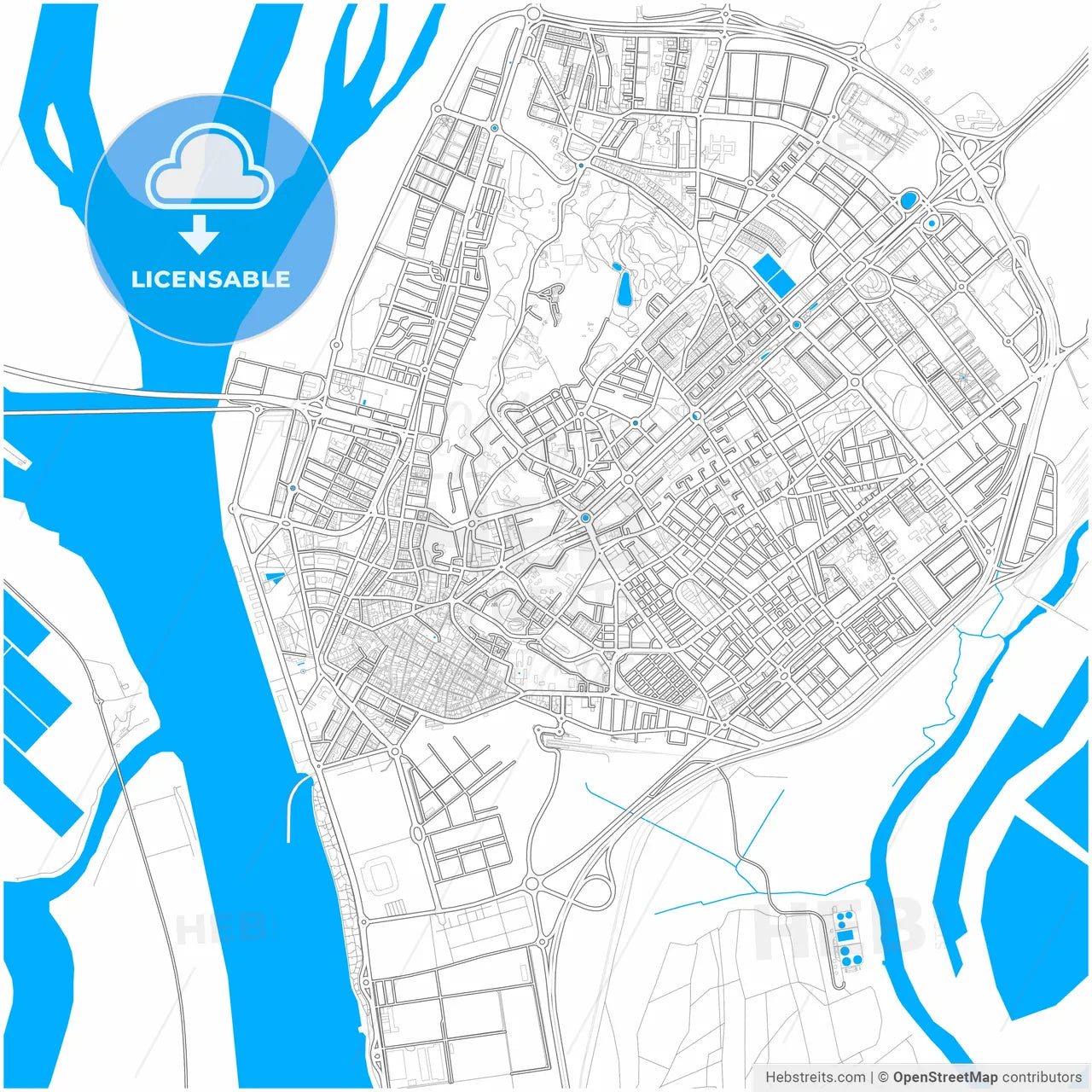 Huelva, Spain, city map with high resolution roads.