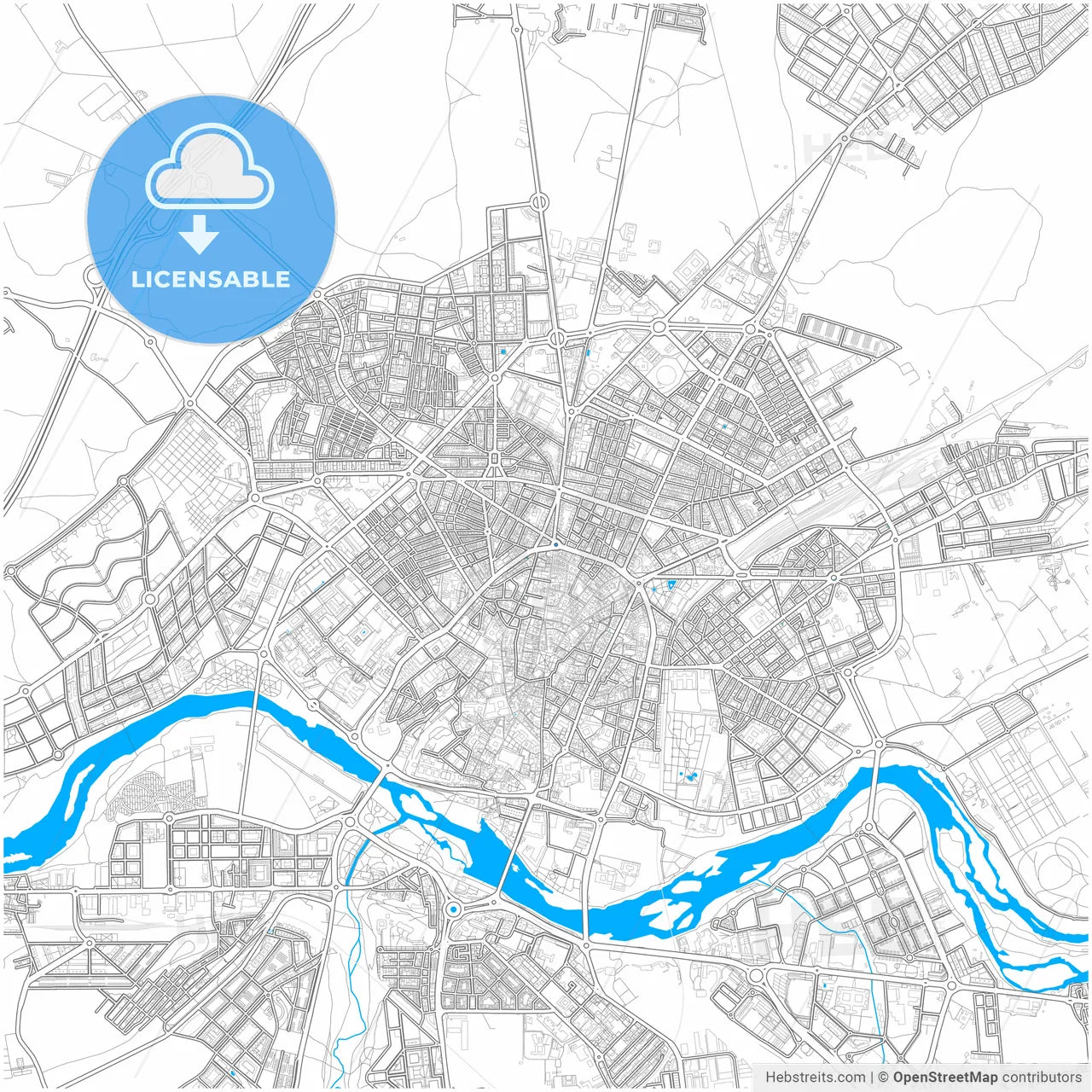 Salamanca, Spain, city map with high resolution roads.