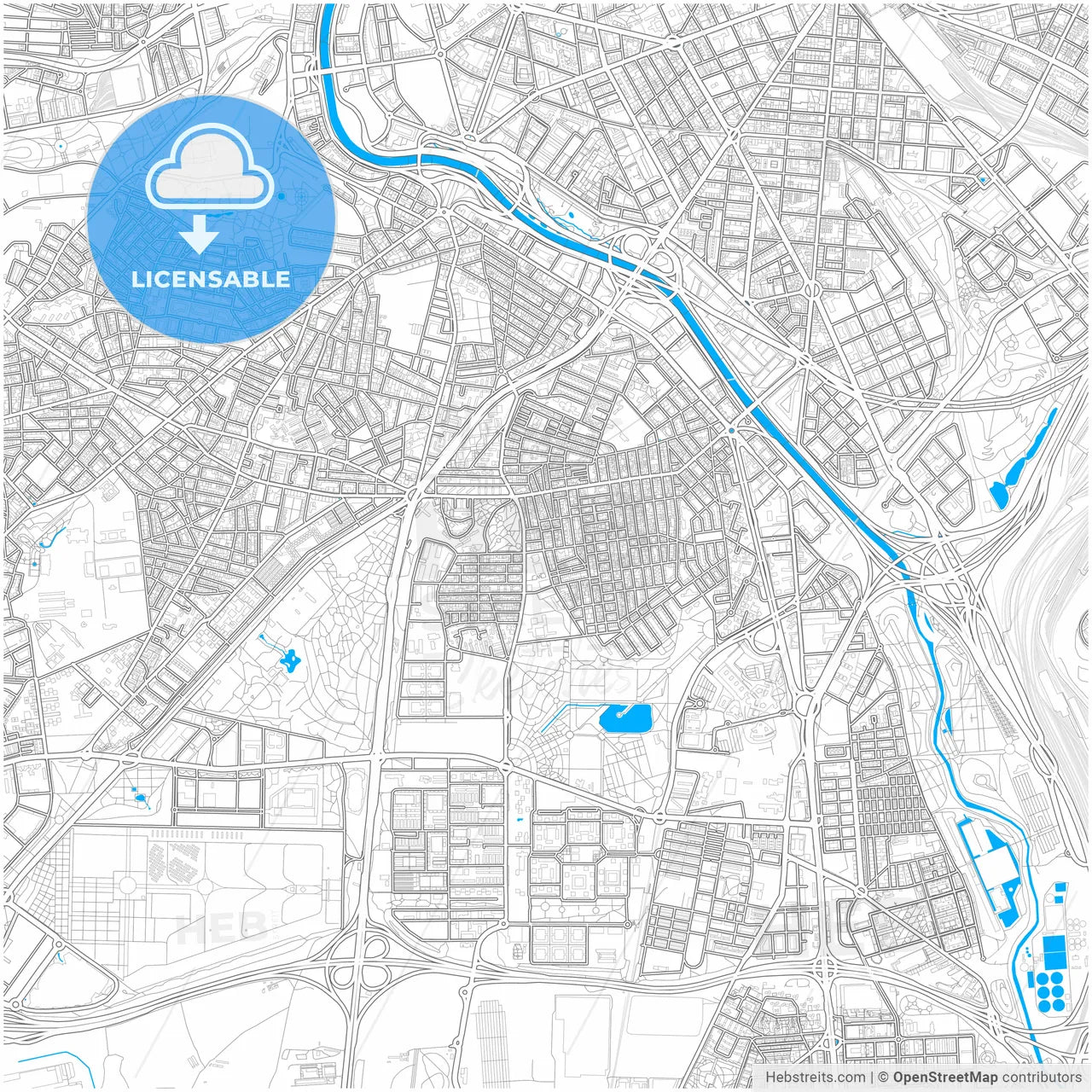 Usera, Madrid, Spain, city map with high resolution roads.