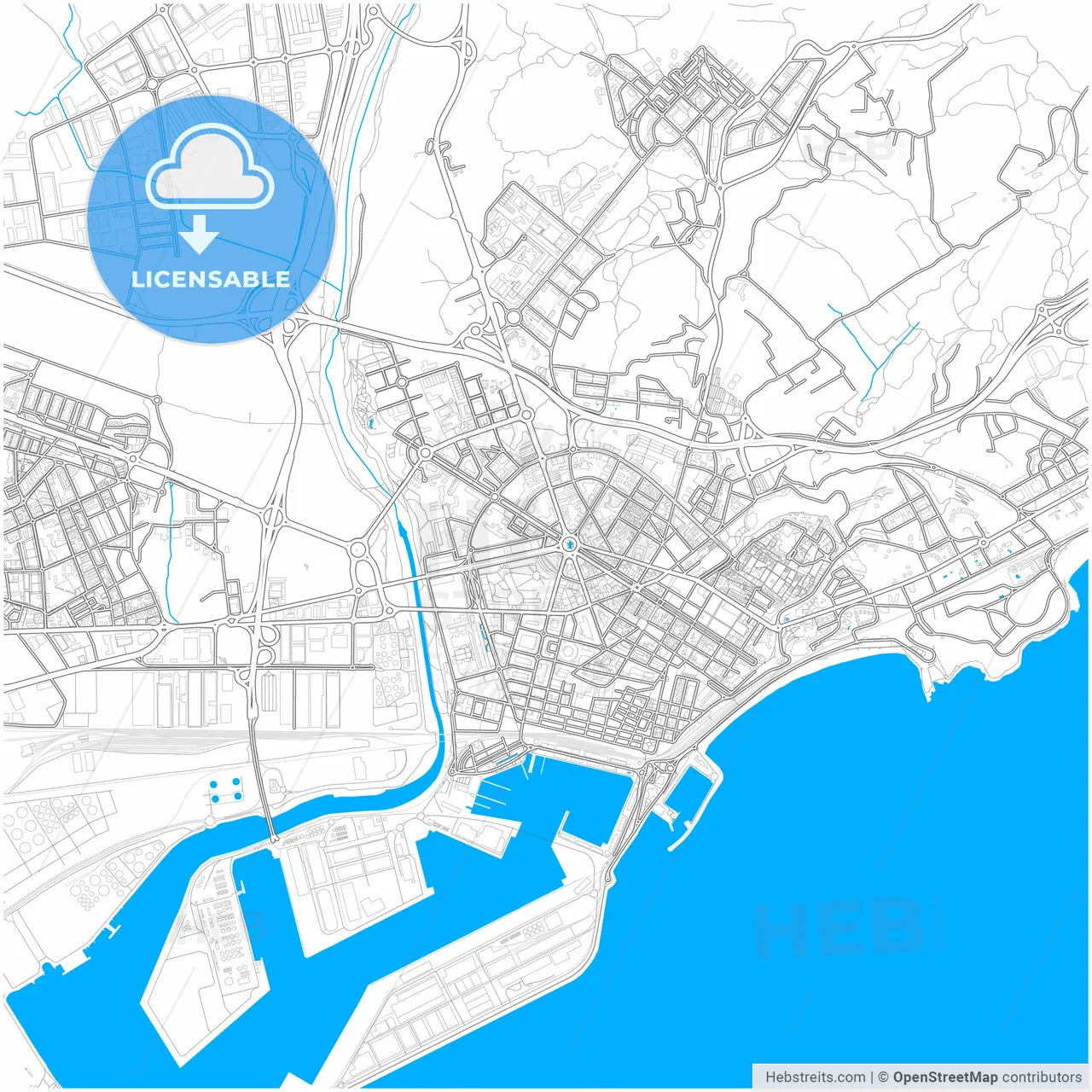 Tarragona, Spain, city map with high resolution roads.