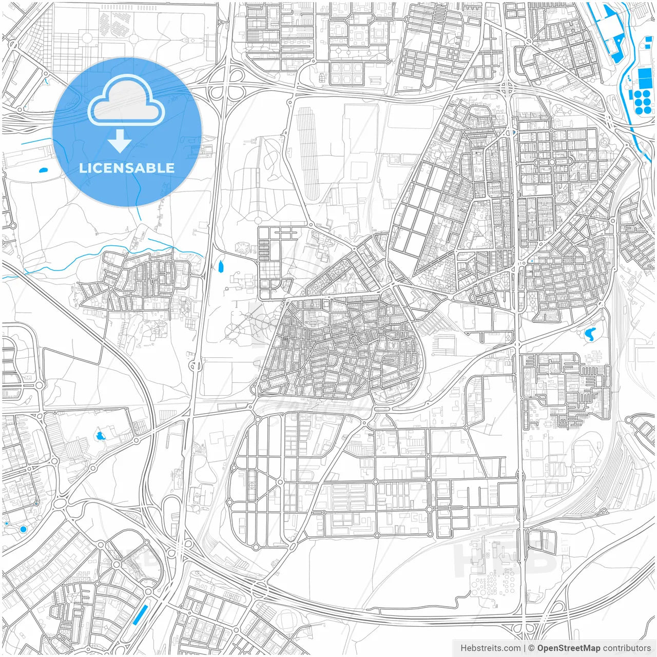 Villaverde, Madrid, Spain, city map with high resolution roads.