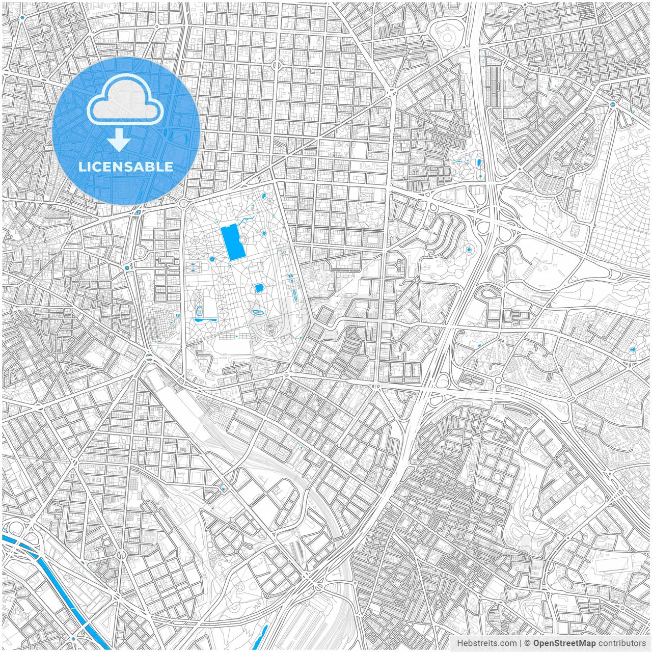 Retiro, Madrid, Spain, city map with high resolution roads.