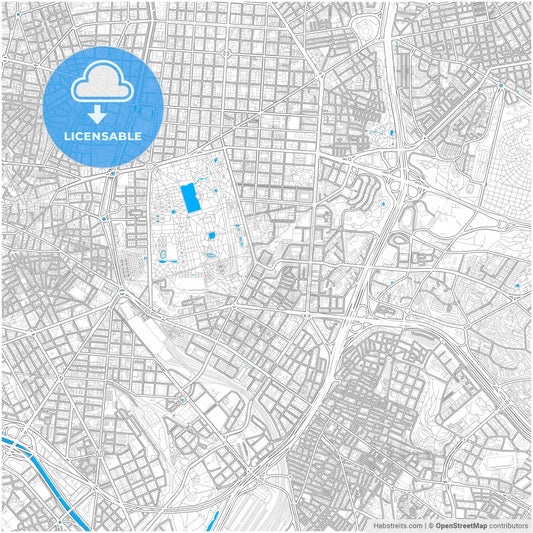 Retiro, Madrid, Spain, city map with high resolution roads.