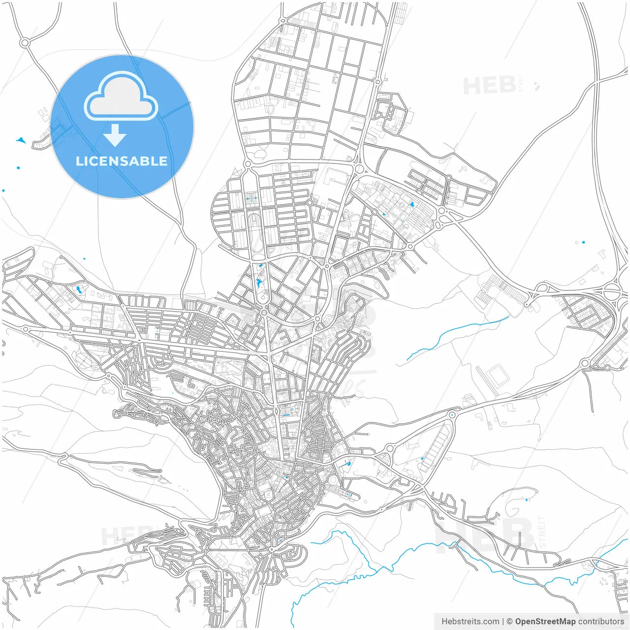 Jaén, Spain, city map with high resolution roads.