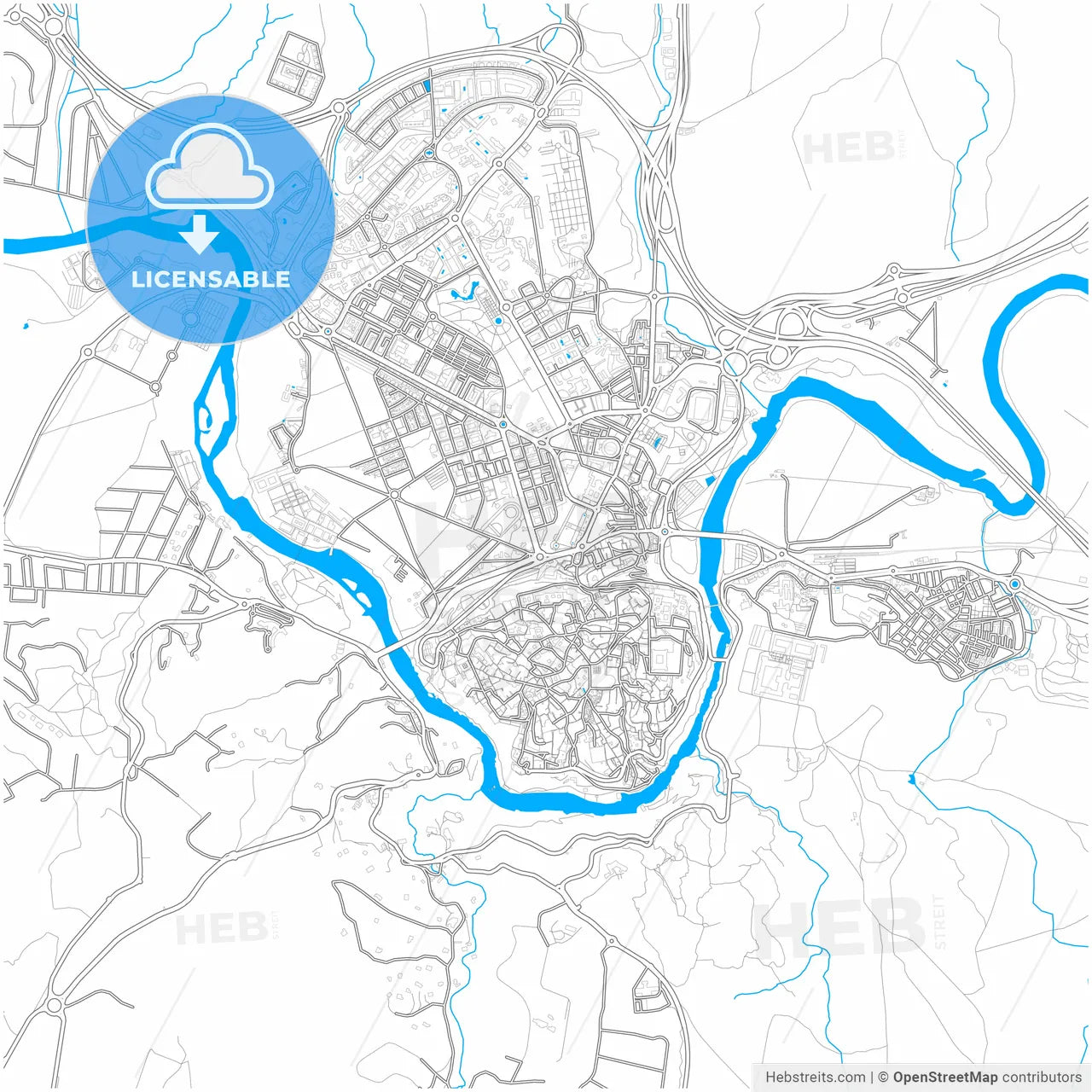 Toledo, Spain, city map with high resolution roads.