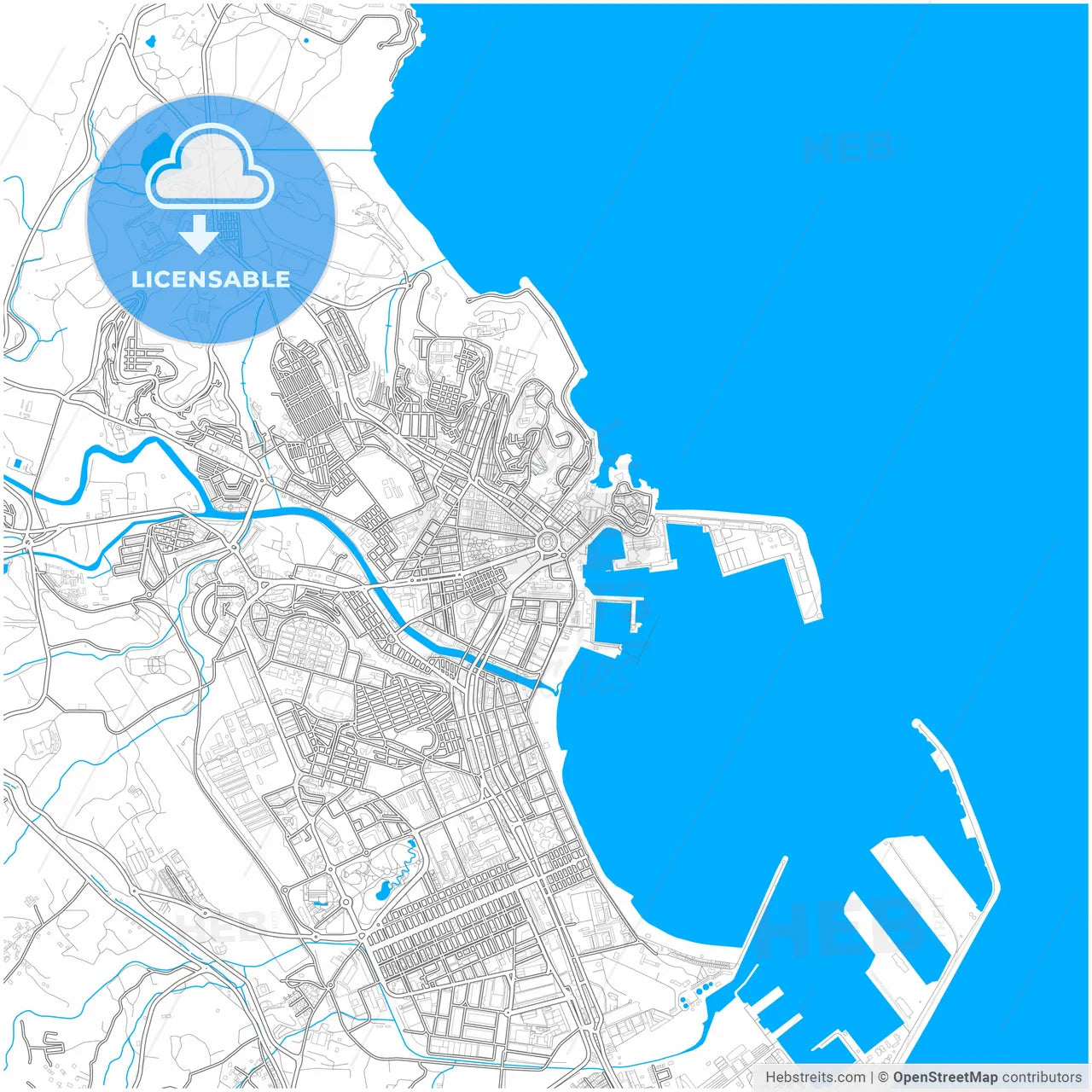Melilla, Spain, city map with high resolution roads.