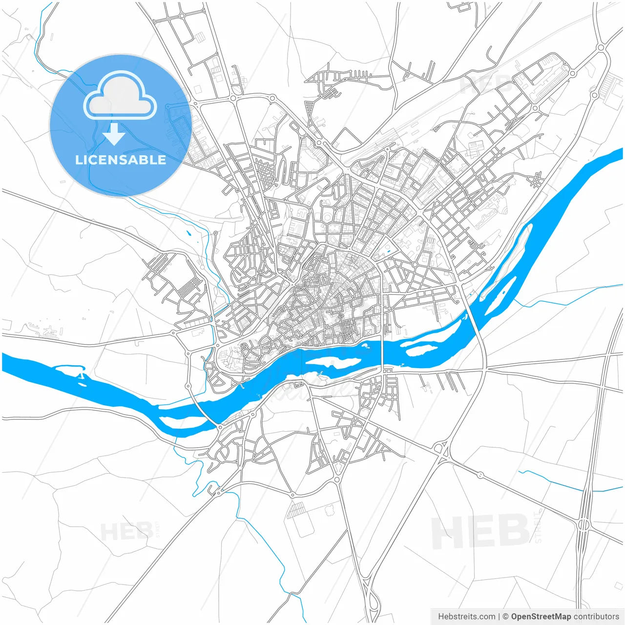 Zamora, Spain, city map with high resolution roads.