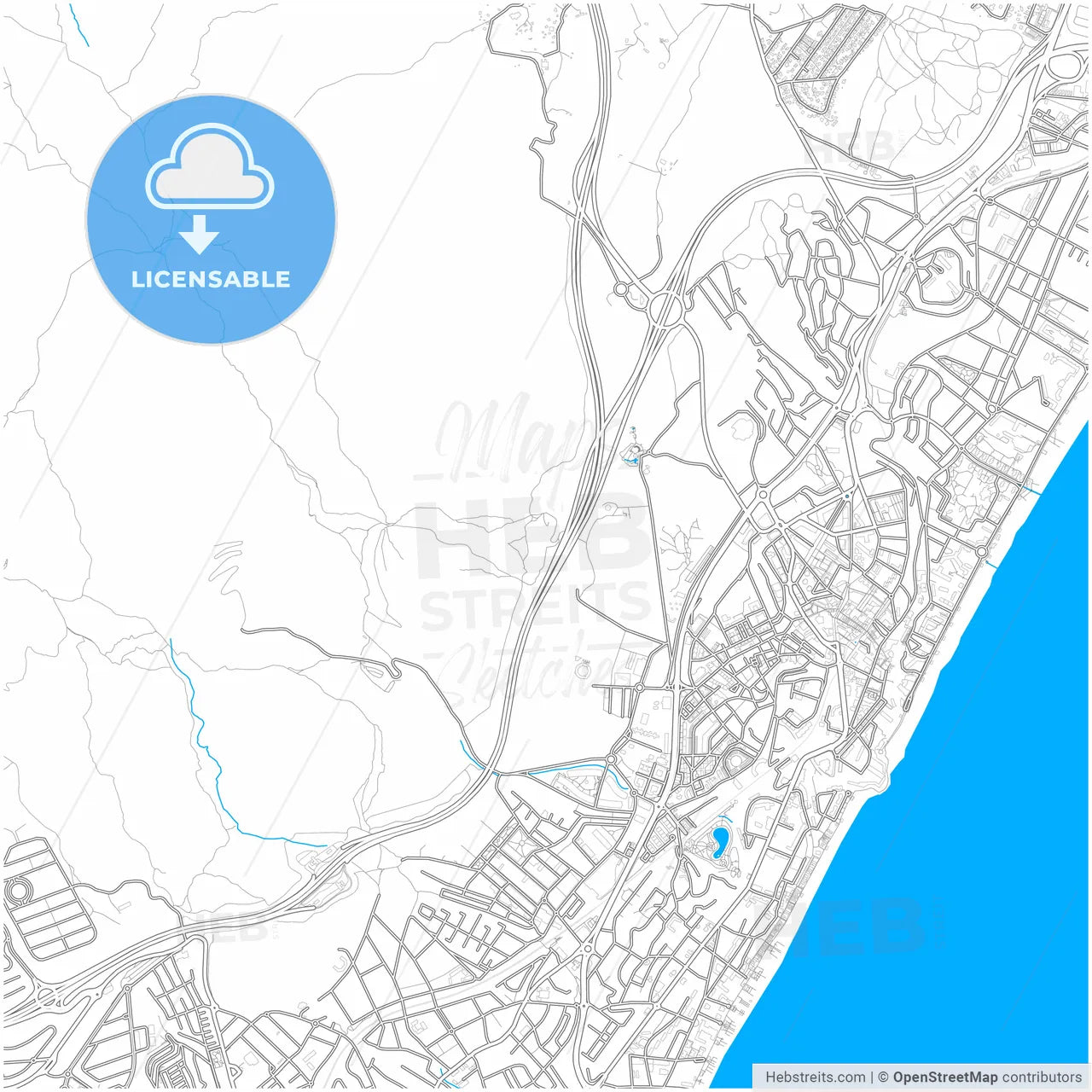 Torremolinos, Málaga, Spain, city map with high resolution roads.