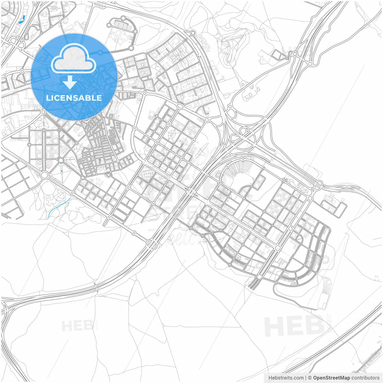 Villa de Vallecas, Madrid, Spain, city map with high resolution roads.