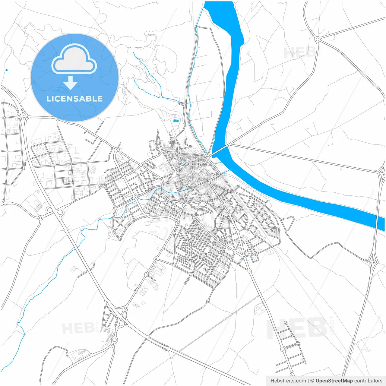 Tudela, Navarre, Spain, city map with high resolution roads.
