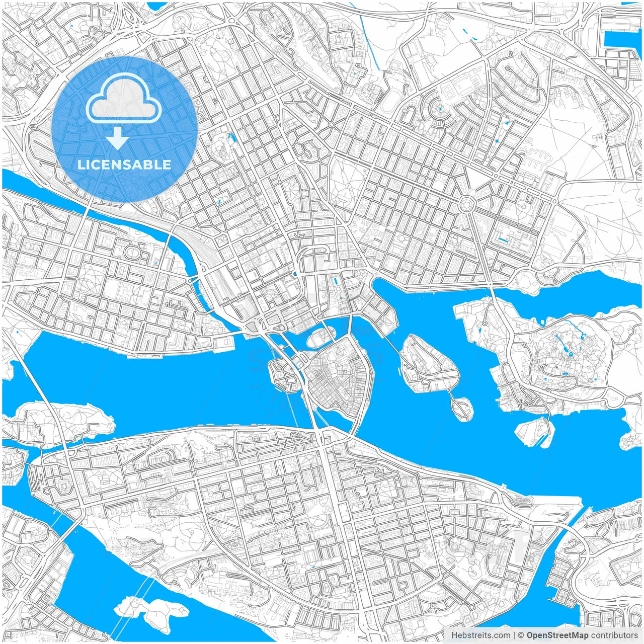 Stockholm, Sweden, city map with high resolution roads.