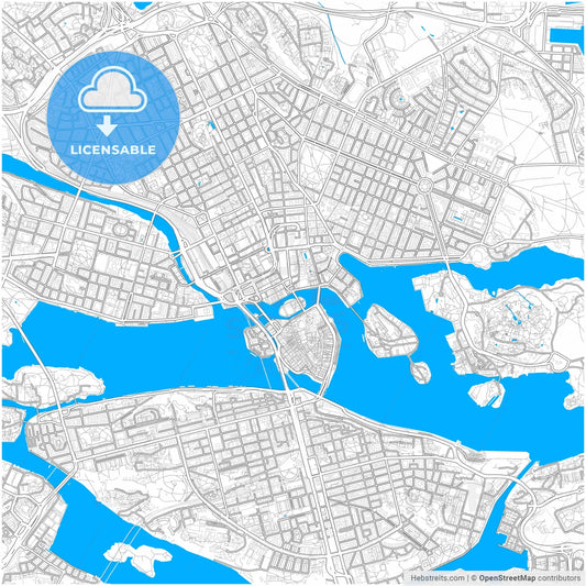 Stockholm, Sweden, city map with high resolution roads.