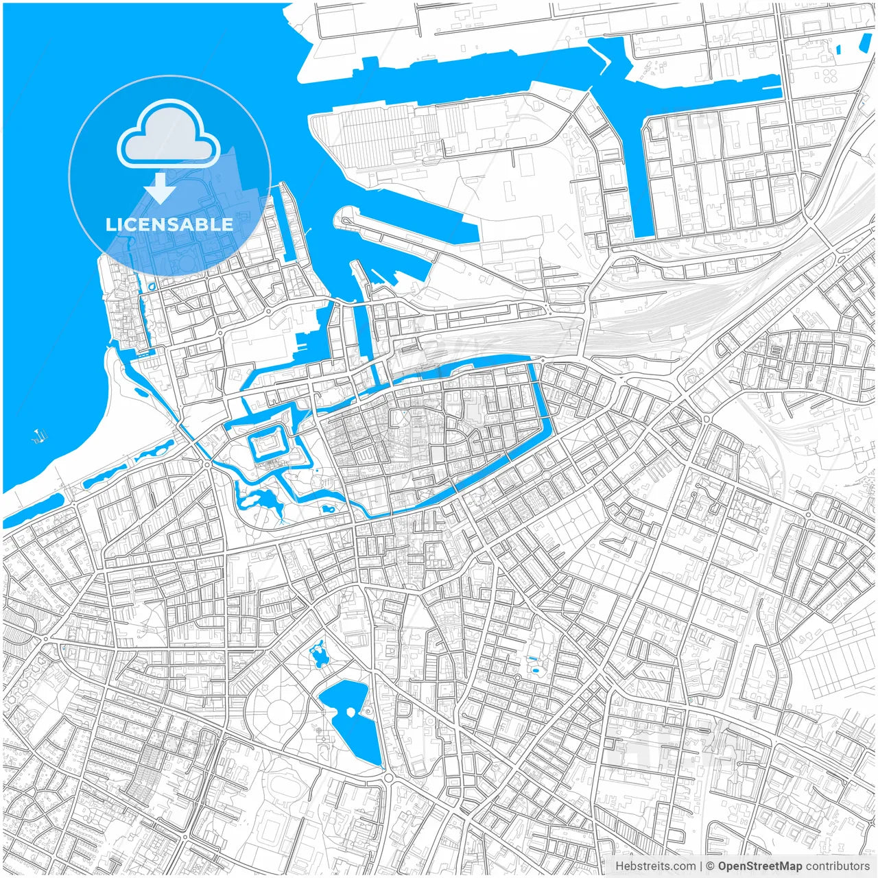 Malmö, Sweden, city map with high resolution roads.