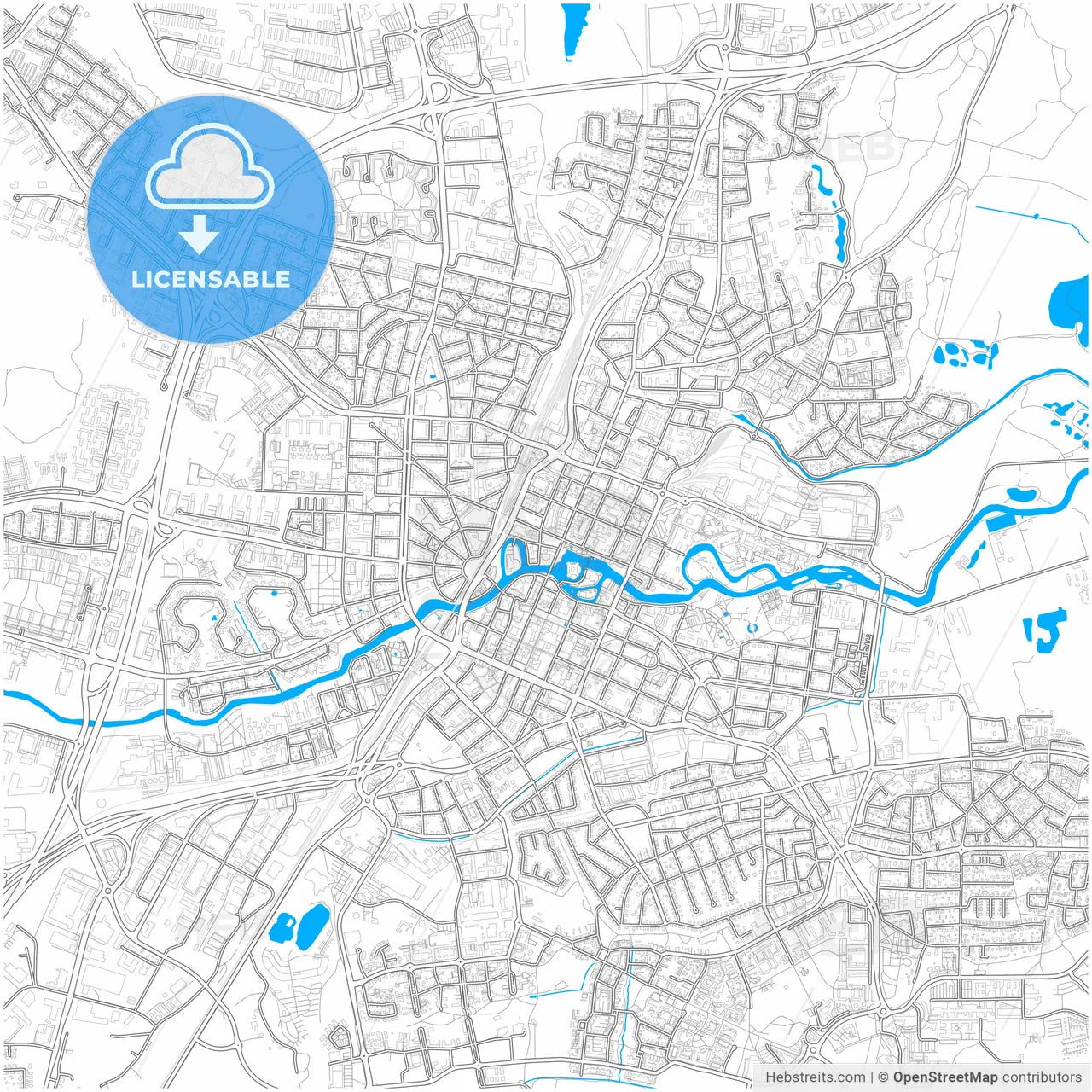 Örebro, Sweden, city map with high resolution roads.