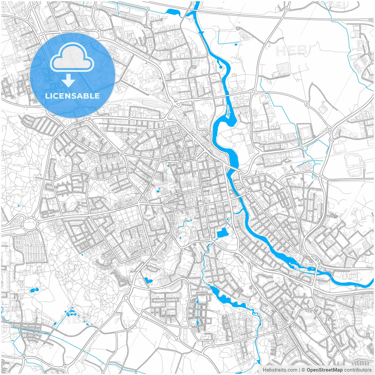 Linköping, Sweden, city map with high resolution roads.