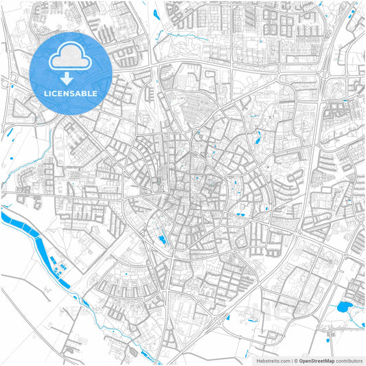 Lund, Sweden, city map with high resolution roads.