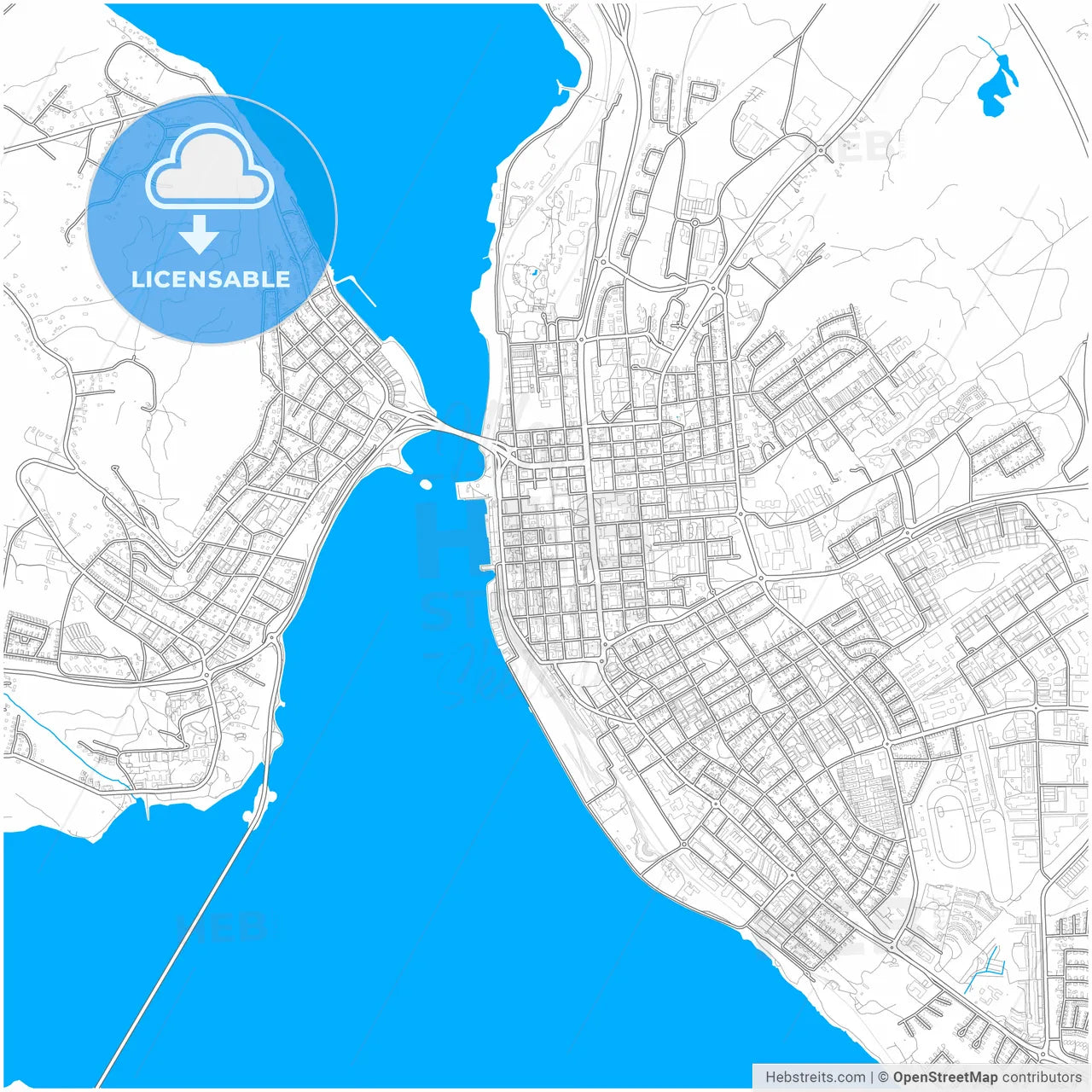 Östersund, Sweden, city map with high resolution roads.
