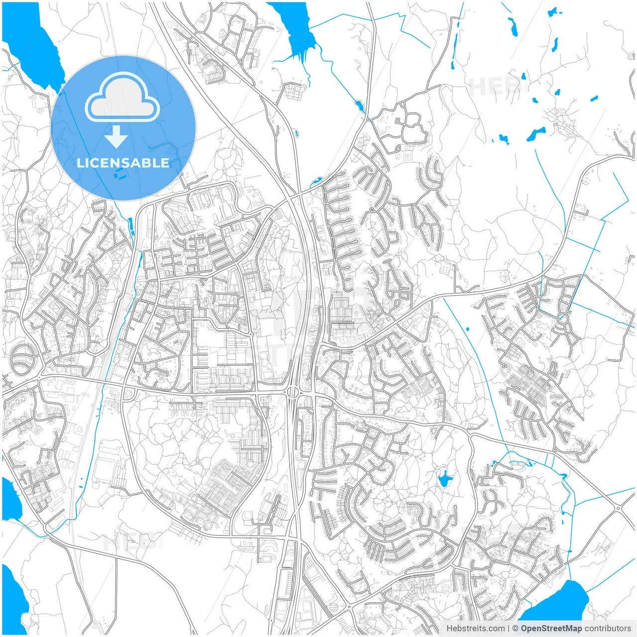 Upplands Väsby, Sweden, city map with high resolution roads.