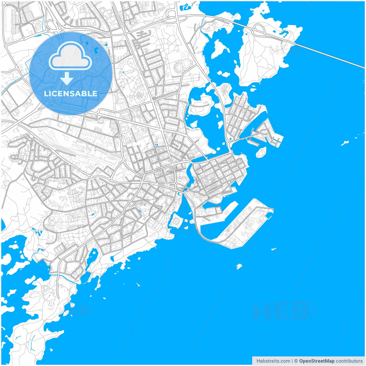 Kalmar, Sweden, city map with high resolution roads.