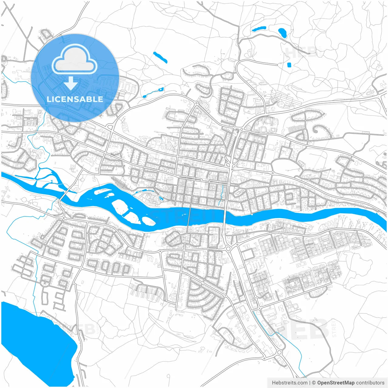 Skellefteå, Sweden, city map with high resolution roads.