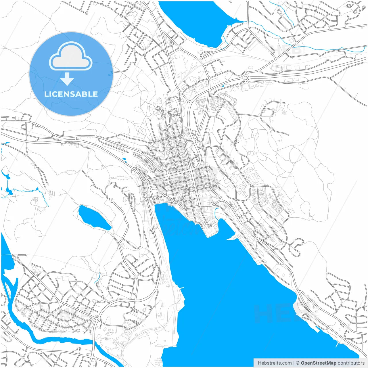 Örnsköldsvik, Sweden, city map with high resolution roads.