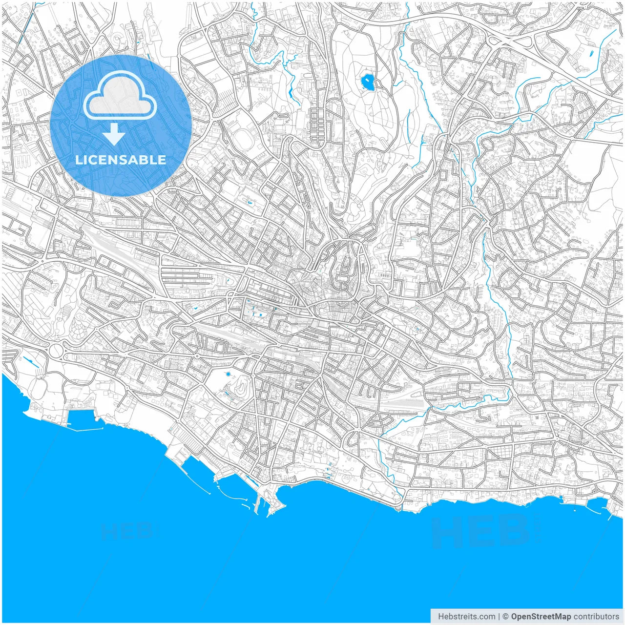 Lausanne, Switzerland, city map with high resolution roads.