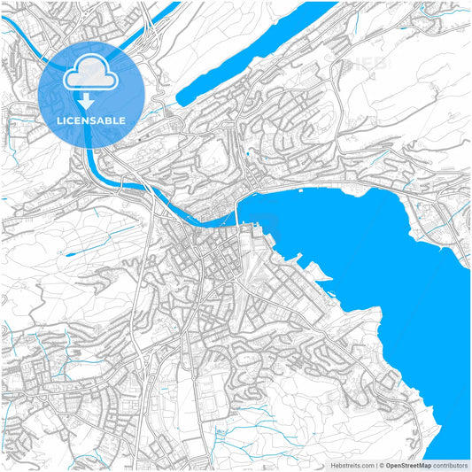 Lucerne, Switzerland, city map with high resolution roads.