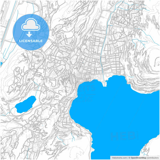 Lugano, Switzerland, city map with high resolution roads.