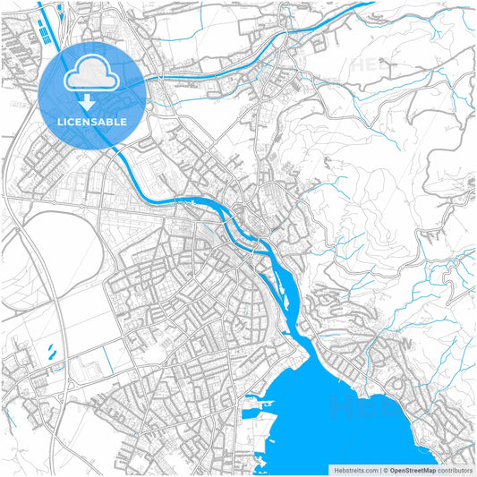 Thun, Switzerland, city map with high resolution roads.