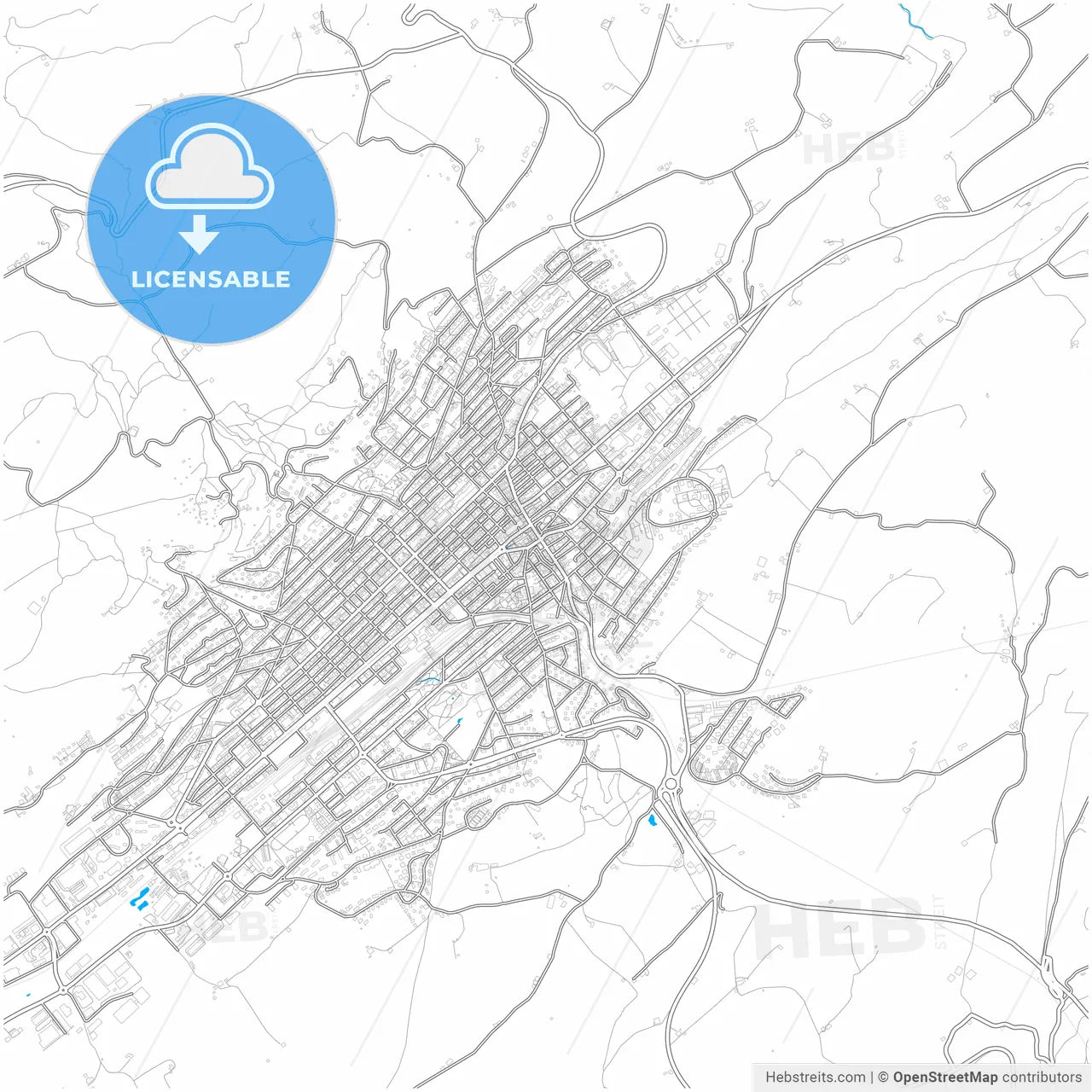 La Chaux-de-Fonds, Switzerland, city map with high resolution roads.