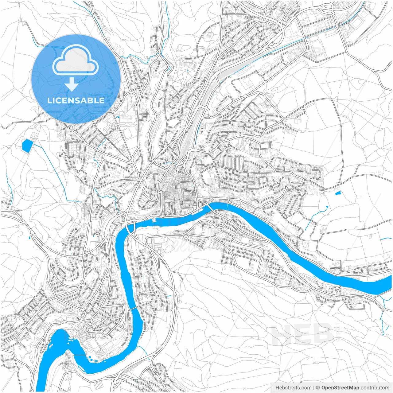 Schaffhausen, Switzerland, city map with high resolution roads.
