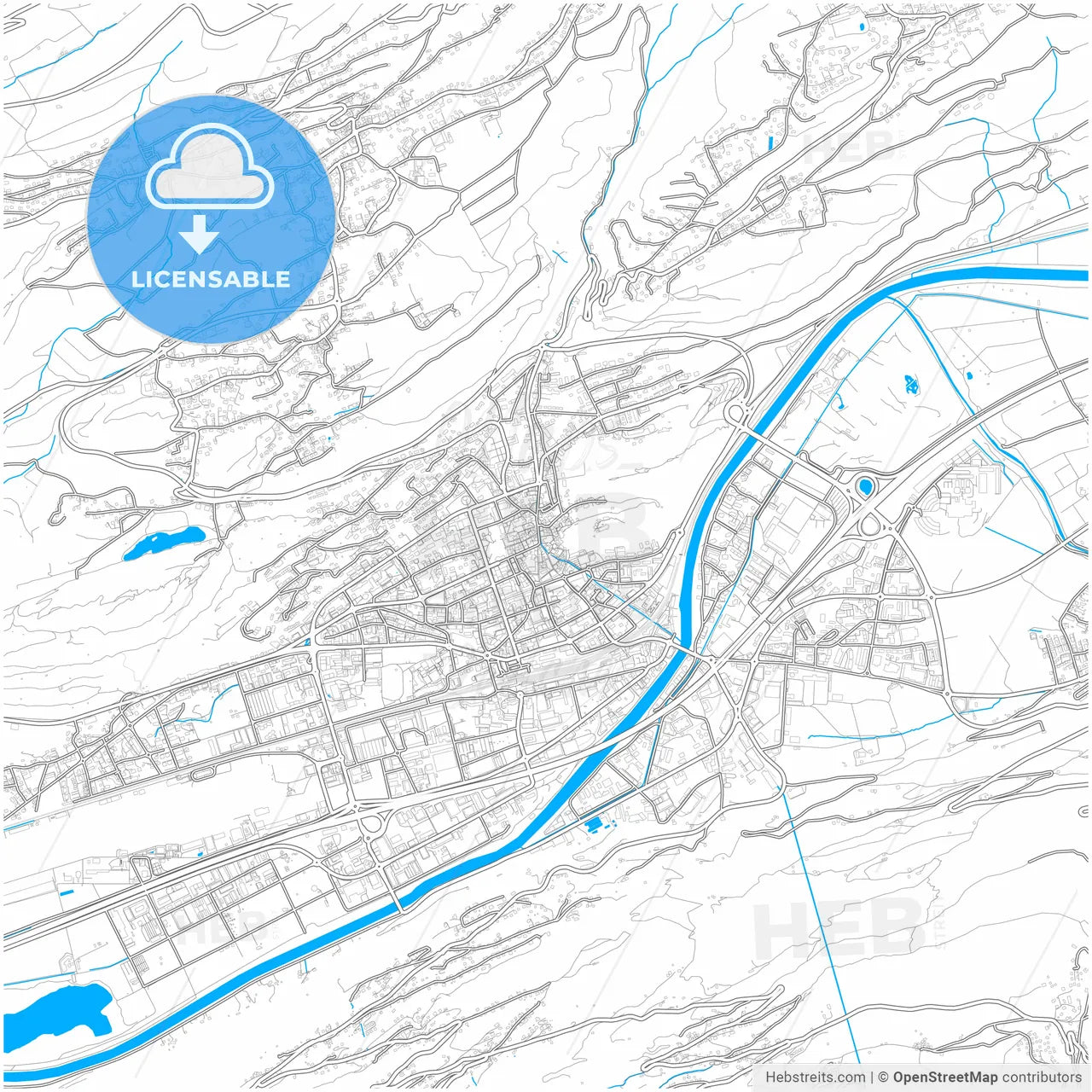 Sion, Switzerland, city map with high resolution roads.